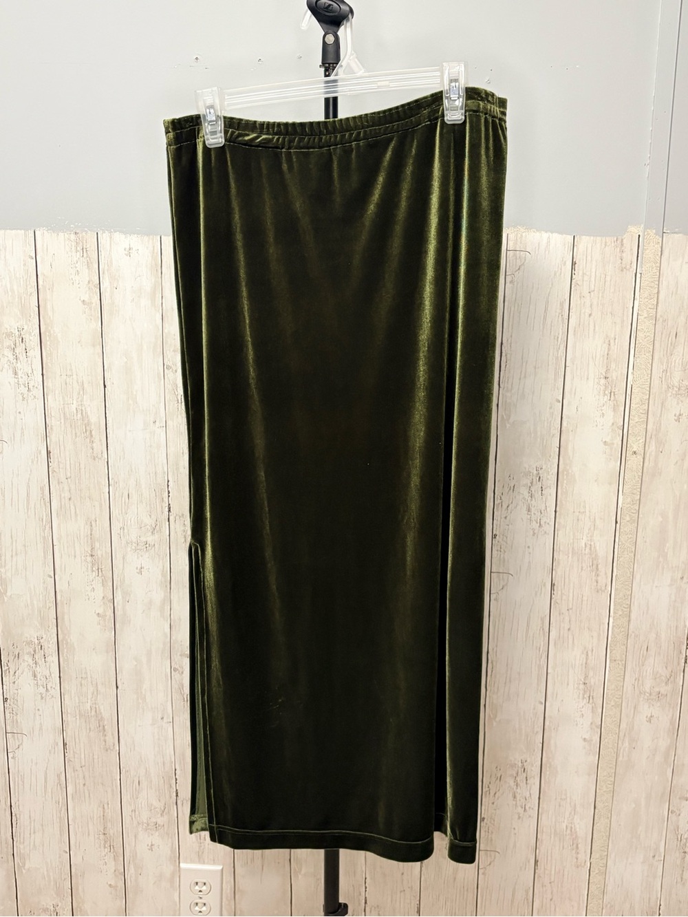 Olive Velvet Maxi Skirt with Elastic Waistband